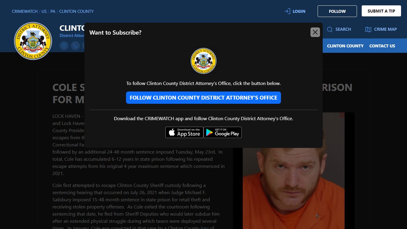 Cole Sentenced to 12 Additional Years in State Prison ... - Clinton County